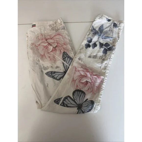 Unbranded Made in Italy Straight Leg Button Front White Floral Art Jeans Sz 28 - Picture 6 of 7